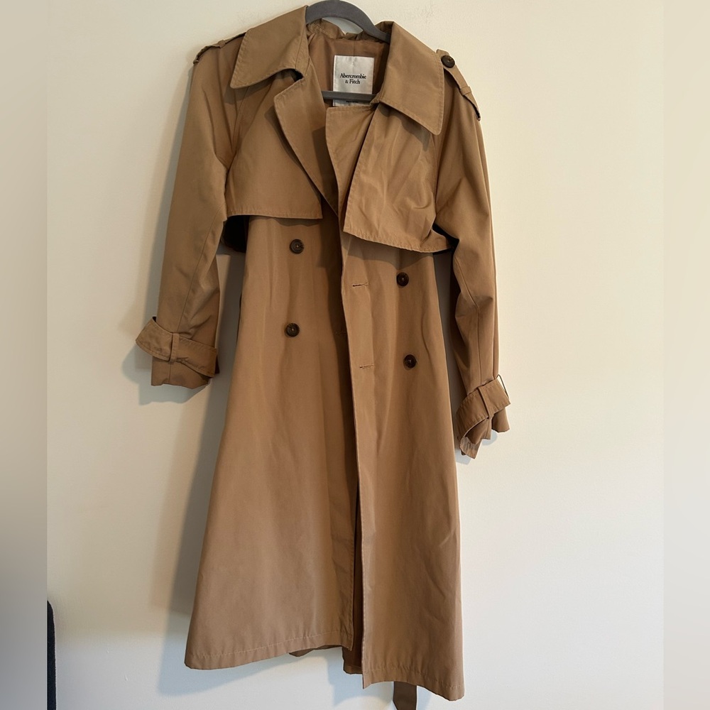 Abercrombie & Fitch Classic Trench Coat Wind Water Resistant Sz Small Camel Tan - Picture 3 of 9